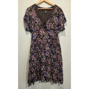 Black Floral Babydoll Empire Waist Tiered Midi Dress Whimsigoth Fairygoth Sz L